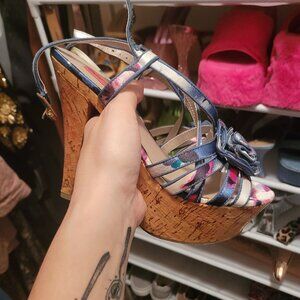 Betsy Johnson floral cork heels